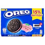 Печенье, Орео 228 г с какао и начинкой со вкусом клубники (клубничный чизкейк)